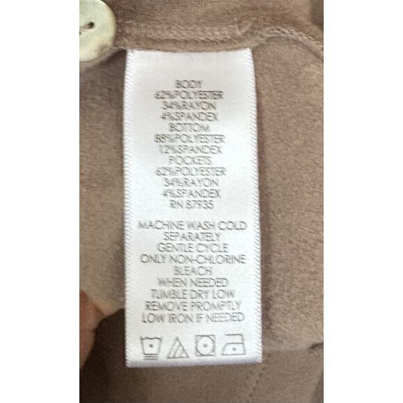 LOGO Lounge Lori Goldstein Tan Knit Draped Cardigan Faux Suede Hem Size XL - Picture 3 of 3